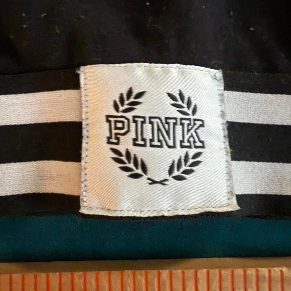PINK Victoria's Secret Black‎ White Striped Logo Bralette – Size Large - Picture 2 of 7